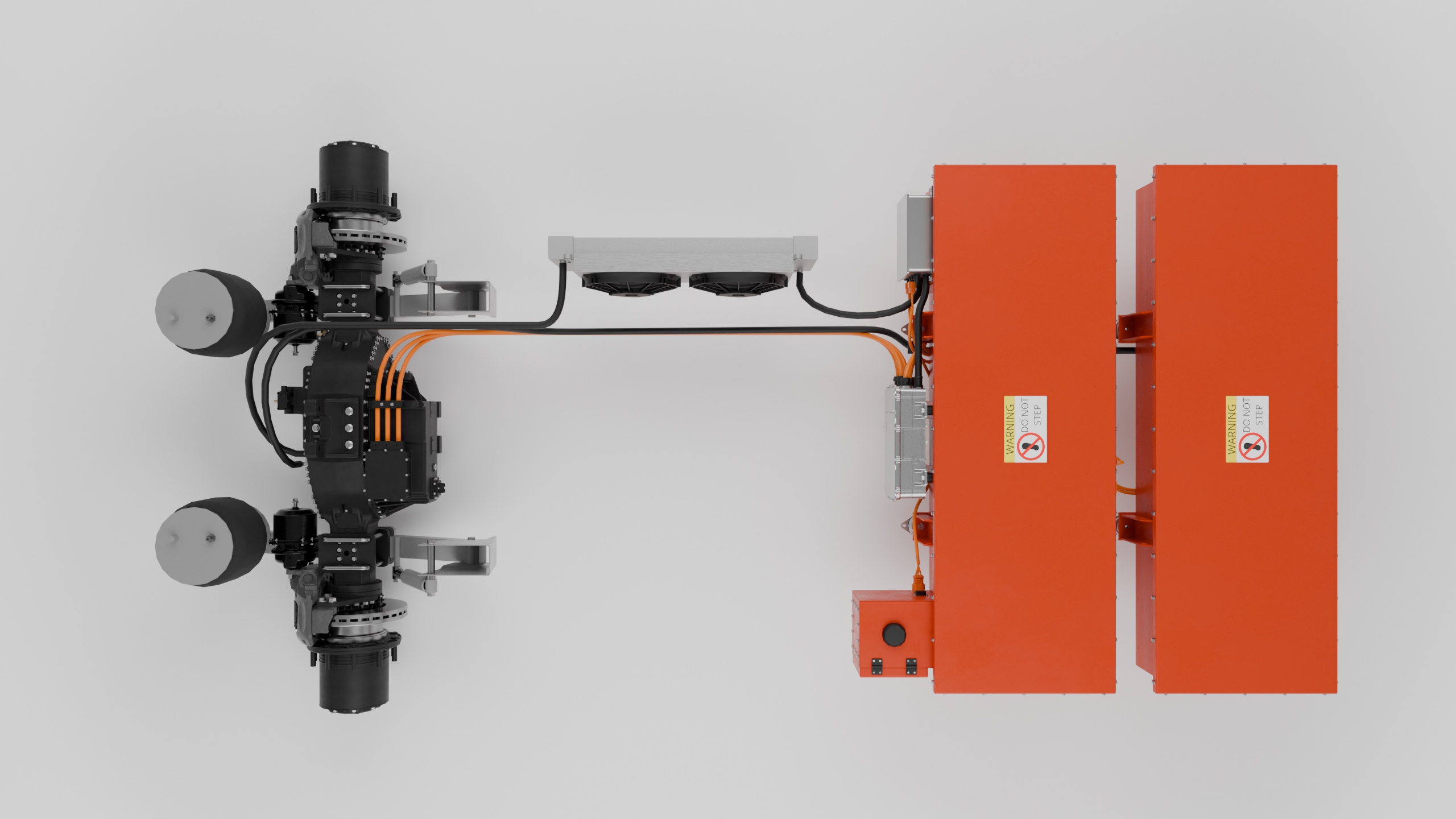 Powered Trailer Kit top-down view showing eAxle and battery layout
