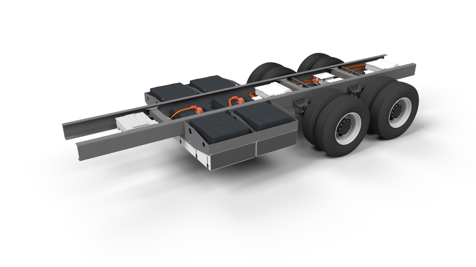 Powered trailer kit integrated into trailer chassis - perspective view