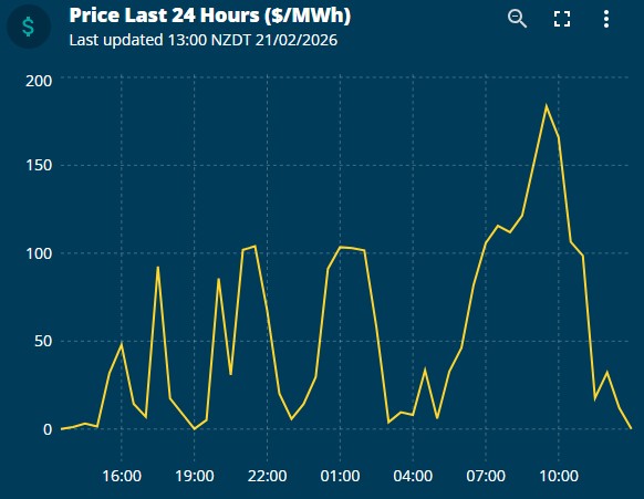 Wholesale electricity spot pricing over 24 hours in $/MWh